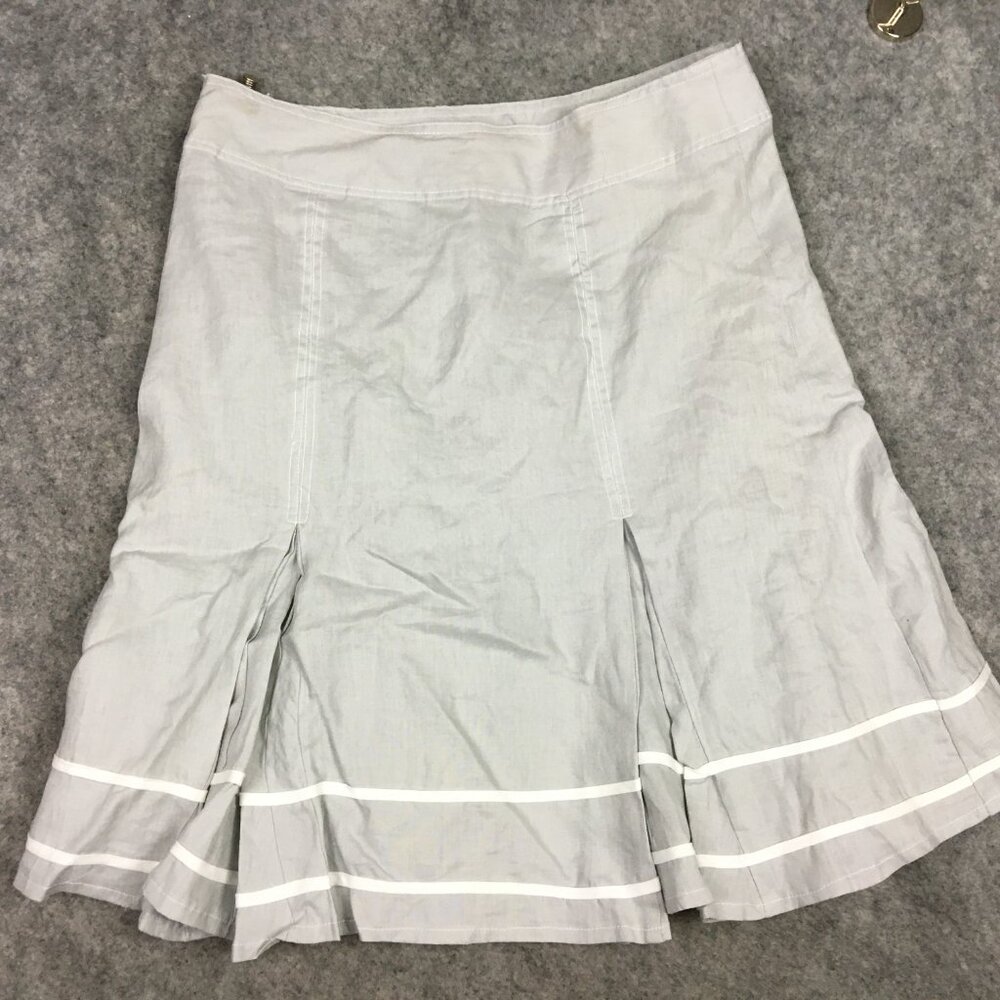 Lucy Laurel Skirt 10 Midi 100 Linen Gray Twirl Trumpet Career Casual Stripes - Picture 11 of 12